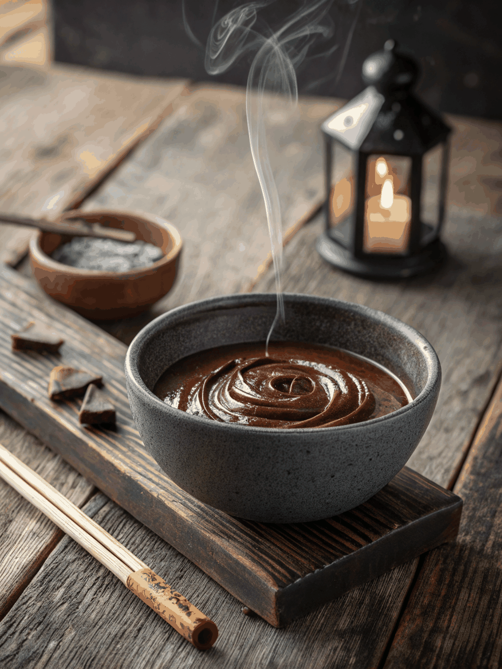 Delicate curl of incense smoke beside a simple stoneware bowl in natural light